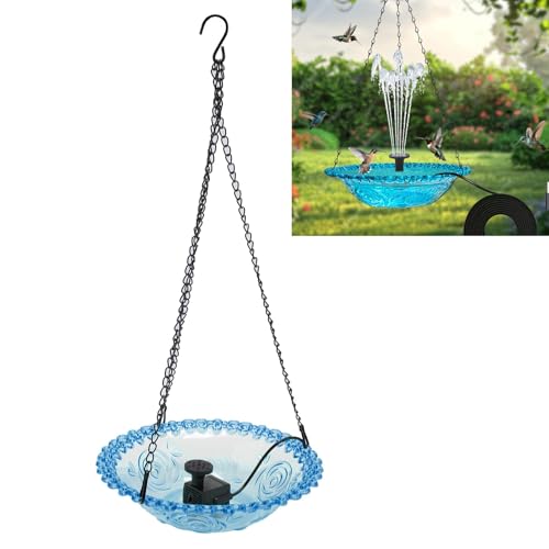 Depisuta Pompa per Vasca da Bagno per Uccelli Sospesa, Fontana per Vasca per Uccelli Alimentata Tramite USB con 6 ugelli., Ciotola per Vasca da Bagno per Uccelli da Esterno da 9,25 (Blue)