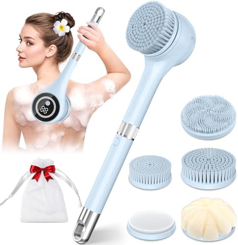 Electric Body Brush Back Scrubber for Shower, Waterproof Recharge...