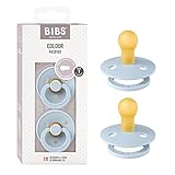 BIBS(ビブス) 天然ゴムおしゃぶり 2個セット COLOUR サイズ1(0~6カ月)【日本正規品】BPAフリー アーチ形状で摩擦を軽減 胸に似た丸型ニップル 110283 Baby Blue / Baby Blue