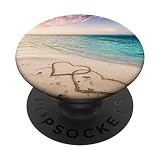Tropical Beach Theme with Hearts in Sand PopSockets Adhesive PopGrip