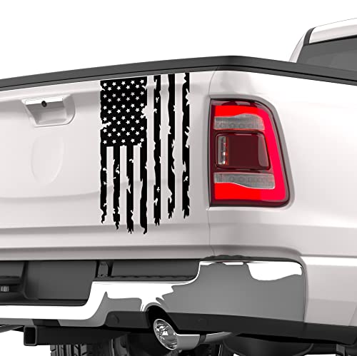Aldera Graphics Distressed American Usa Us Flag Truck Tailgate Vinyl Decal Sticker Compatible With Most Pickup Trucks - Pickup Truck Rear Graphic Car Sticker (10" X 18") (Matte Black) #TOP1