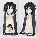OWOISS Kon Nakano Azusa Cosplay Wig 100Cm Long Black Synthetic Hair With Double Ponytail Halloween Party Costume Wigs Anime