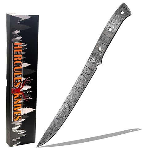 Hercules Knives Custom Hand Forged Damascus Steel Blank Blade Fillet Knife Fishing Knife Blade Damascus Blade Billet Handmade Knife Making Supply