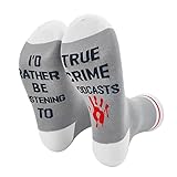 ZHANTUONE I'd Rather Be Listening To True Crime Podcasts, Funny Cozy Breathable Printed Cotton Socks, Unisex Novelty Knitted Socks, Gifts for Crime Fans Friends Coworker, Crime Inspired Gifts
