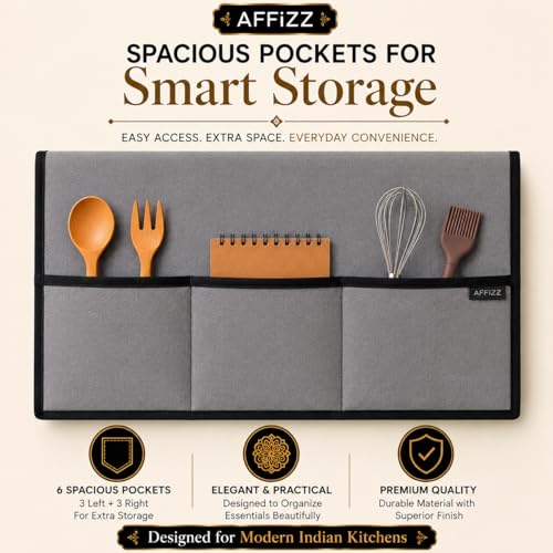 Image of Refrigerator Single Door Waterproof & Dustproof Protective Top Cover with 6 Storage Pockets - Washable Polyester Fridge Cover for Kitchen Organization (130 x 54 cm, Grey)