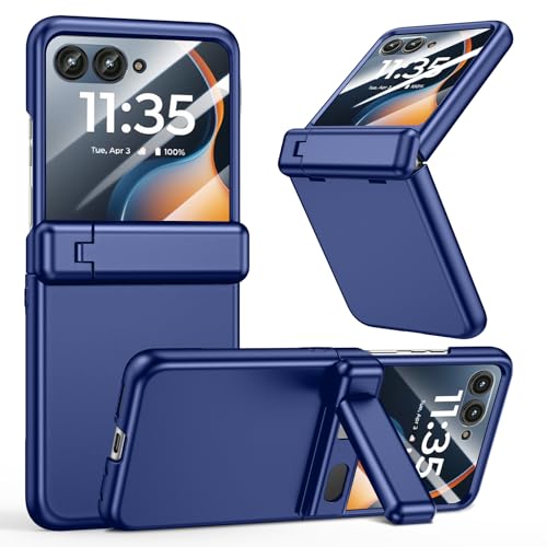 VEGO for Motorola Razr 2024/2025 Case, for Moto Razr 2024/2025 Phone Case with Hinge Protection & Built-in Screen Protector & Kickstand Full Body Protective Hard PC Slim Cover - Blue