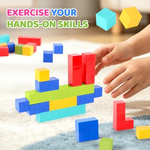 ZHENFINITY Rainbow Magnetic Building Blocks, STEM Construction Toy (100PCS Solid 5 Colors) - 3