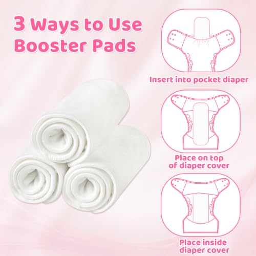 Image of LittleForBig Adult Microfiber Booster Pads with Buttons 3-Pack | Removable, Washable, Microfiber Fiber Reusable Diaper Pads for Pocket Diapers, Cotton Prefolds & Covers