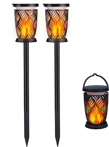 Luces solares para exteriores, XZN lámparas solares para jardín, 96 LED con llama, resistente al agua IP65, efecto de llama realista, lámparas solares para exteriores (paquete de 2) Cover