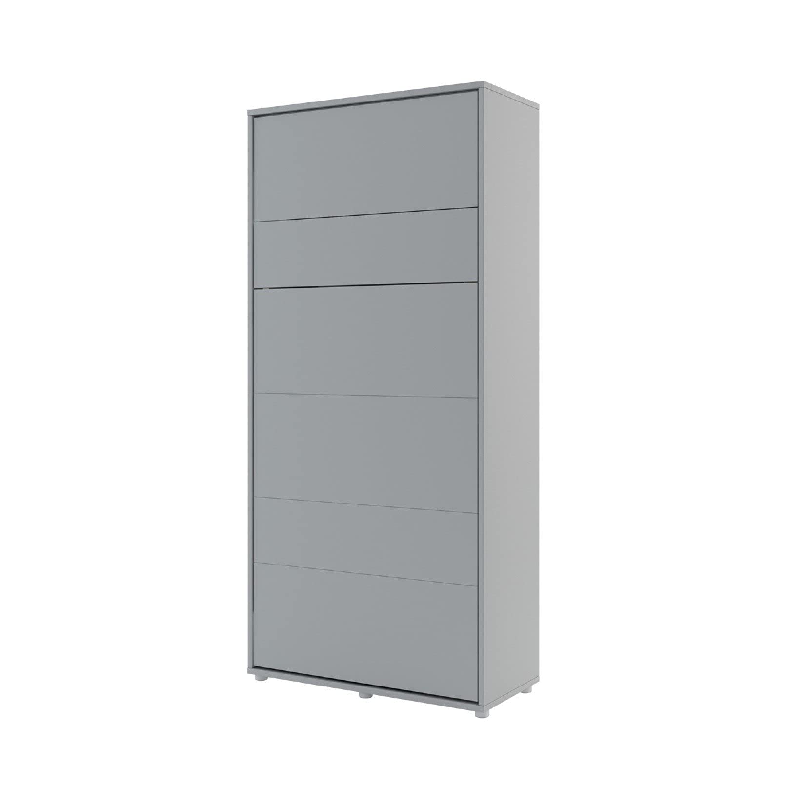Arthauss Vertical Wall Bed, Space-Saving Murphy Bed with Hidden Cabinet - Multifunctional Hideaway Bed with Storage Pockets - Ideal for Modern Living Spaces 90 x 200cm In Grey
