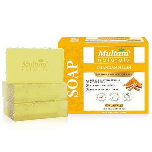 Image of Multani Natural Chandan Haldi Soap - 125 gm (Pack Of 3) | For Hydration & Glow | Paraben Free | Clinically Tested | Helps Rejuvenate Dull & Tired Skin | For All Skin Types | Soap Bar For Men & Women
