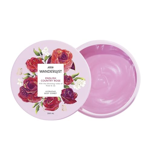 Nykaa Wanderlust English Country Rose Floral Sorbet Body Gel Lightweight Soothing Cooling Hydrating for Women – 250ml Rose & fresh Lilly Perfume | Long–Lasting,Vegan,Paraben‐Free, IFRA Certified