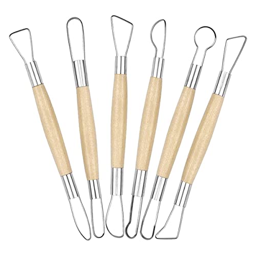 Bestgle 6pcs Clay Sculpting Tools Double Ended Wooden Ribbon Cutter Pottery Clay Modelling Carving Tool for Pottery Ceramics Sculpture Carving DIY Craft