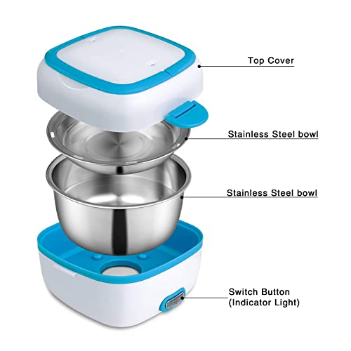 Gqu Electric Lunch Box, 3 In 1 Food Heater/Cooker/Steamer With Stainless Steel Bowls, Egg Steaming Tray, Spoon, Measuring Cup For Office, School, Travel #TOP6