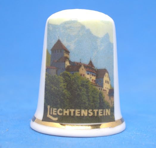 Birchcroft Dé à coudre de collection en porcelaine de Chine – Affiche de voyage du Liechtenstein – avec boîte de présentation