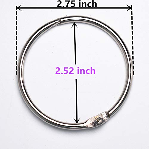 Loose Leaf Binder Rings 2 3/4 Inch (15 Pack) Book Rings Clips for Index Cards Note Paper Metal Nickel Plated (Silver)