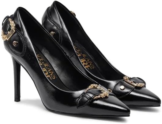 VERSACE JEANS COUTURE Womens Black Leather Baroque Buckle Stiletto Pumps