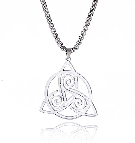 UNIFT Trinity Celtic Knot Triple Spiral Necklaces for Women Stainless Steel Delicate Triskele Celtic Knot Pendant Necklace Talisman Amulet Jewelry (silver)
