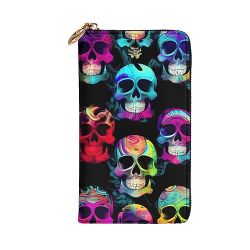 Leather Wallet - Stylish and Durable Wallet for Women with Multiple Compartments and Zipper Design Colored skull Picture2