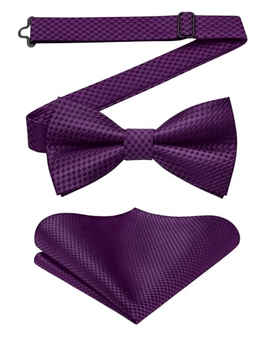 Enlision Fliegen für Herren Lila Anzug Fliege mit Einstecktuch Set Hochzeit Formelle Herrenfliege Vorgebunden Verstellbare Smoking Schleife und Taschentuch Männer