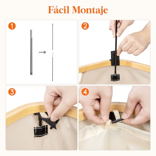 Miniatura 6 de Lifewit Cesto Ropa Sucia Estrecho Con Tapa 65l, Cesto De Ropa Plegable Con Bolsa Extraíble Y Asa, Cesta Ropa Sucia De Bambú, Cubo De Ropa Para Dormitorio, Baño, Lavandería, Dormitorio, Beige