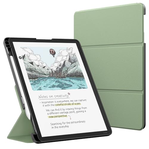 Image of MoKo Stand Case for 11 inch Kindle Scribe (3rd Generation -2025) & Kindle Scribe Colorsoft (1st Generation 2025) - Premium Leather Trifold Stand Cover with Pen Holder, Auto Sleep /Wake, Celadon