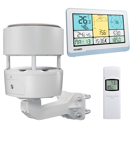 ECOWITT WiFi estación meteorológica WS3822 con pantalla LCD de 7,5 pulgadas para uso doméstico, sensor meteorológico inalámbrico WS85 con panel solar + un sensor de temperatura-humedad WN32