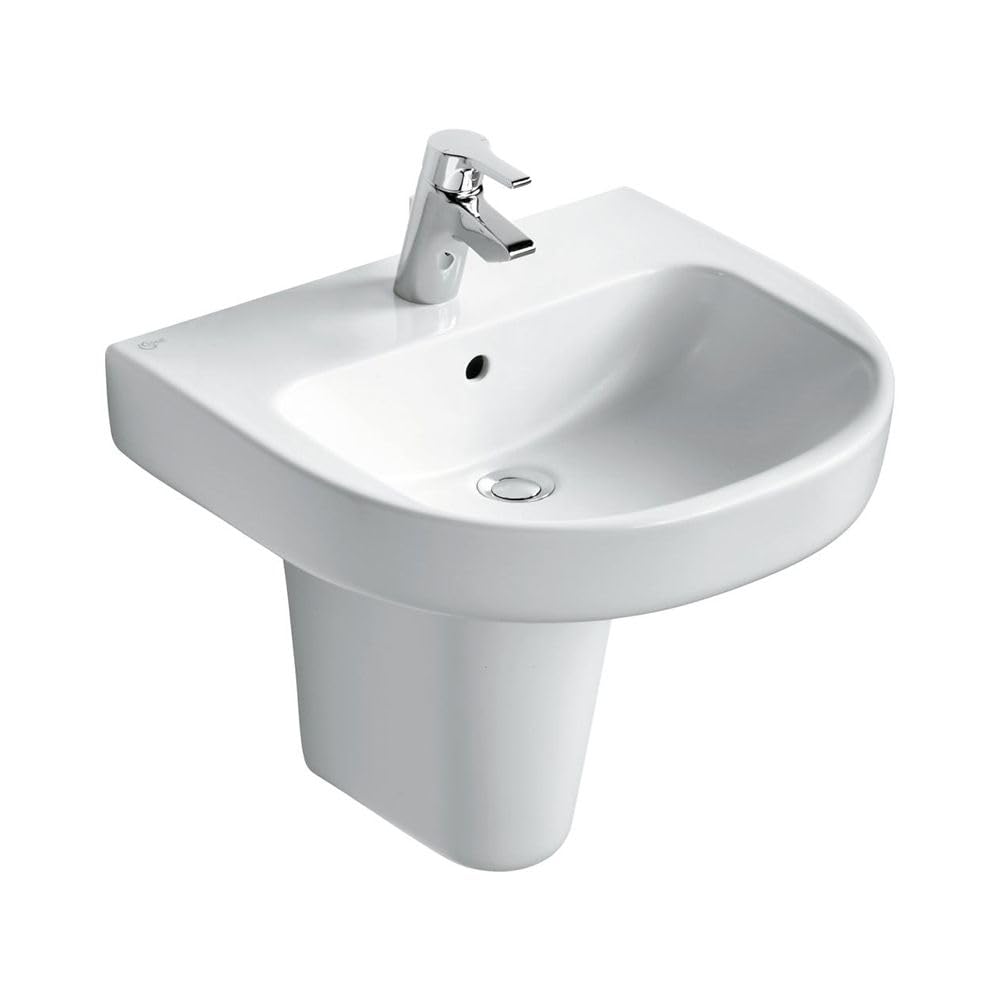 Ideal Standard - Playa Wash Basin With Half Pedestal (65x48x48) cm - White Finish | Durable Ceramic Countertop Washbasin | Freestanding Wash Bowl | Modern Vessel Sink For Bathroom, Washroom