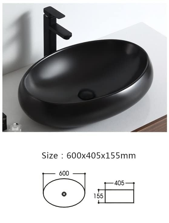 Image of Designer Counter Top Wash Basin | Tabletop Ceramic Bathroom Sink | Wash Basin Over Counter | Wash Basin For Bathroom, Living Room (24 x 15 x 6 Inch) (Matte Black)