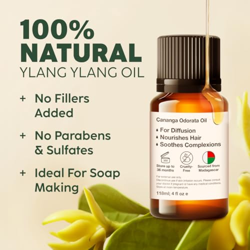 Image of 100% Pure Ylang Ylang Oil - 0.34 Fl Oz Ylang Ylang Essential Oil for Hair, Skin, Diffuser, Aromatherapy & DIY Soap Making Scent