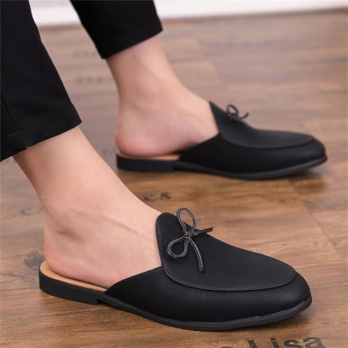 Men's Retro Suede Leather Slip-On Dress Mules Slippers Loafers Summer Flats Formal Backless Loafers Work Slides Casual Open Back Sandals3