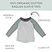 HonestBaby 3-Pack Long Sleeve Baseball Raglan T-Shirt 100% Organic Cotton Infant Baby, Toddler, Little Kids, Boys, Girls, Sandy Teal, Newborn