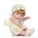 Mini Muñeca Reborn con Atuendo Blanco Y Gorro De Punto Ojos Grandes Muñeca De Acompañamiento Suave 27Cm Juguete para Niña Cumpleaños