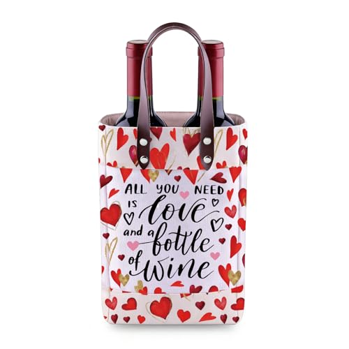Image of MYSOMY All You Need Is Love and a Bottle of Wine Tote with Removable Padded Divider Reusable Wine Gift Bag (Love Wine)