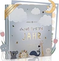 Lebenskompass Babyalbum Mein erstes Jahr \Air\ mit über 75 Stickern & Spruchkarte EXTRA - Ein Baby Buch zum Eintragen - Das Babytagebuch & Erinnerungsbuch für Mädchen & Jungen
