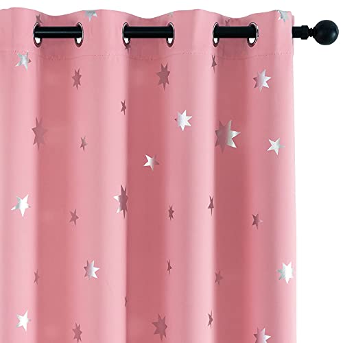 Anjee Pink Blackout Curtains For Nursery Stars Print Kids Curtains For Girls Bedroom Door Décor 2 Panels 52X72 Inch Each #TOP25