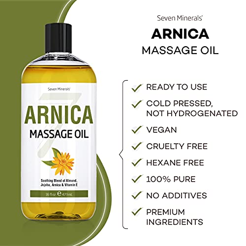 Premium Vegan Arnica Massage Oil For Massage Therapy - Big 16Oz Bottle - Ideal For Professional Or At-Home Body Massage. Soothing Natural Blend Of Almond, Jojoba, Arnica & Vitamin E #TOP3