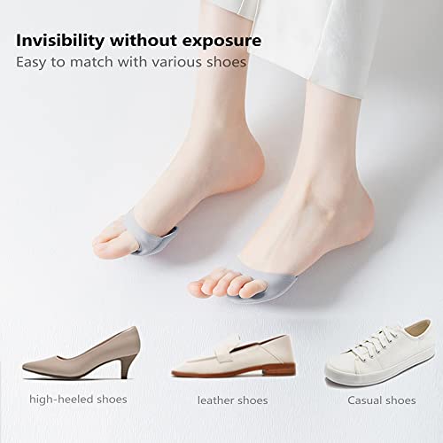 Image of Ball of Foot Cushions Pad,4 Pairs Honeycomb Fabric Forefoot Pads for Metatarsal,No Show Women's Half Socks Pads Invisible Toe Topper Liner Socks Sponge Cushion (4 Pairs Beige)