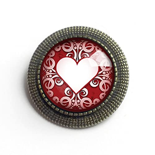 Romantic Victorian Heart Glass And Brass Brooch