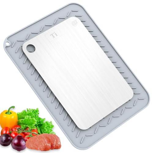 Rexspt Titanium Cutting Board, 100% Pure Titanium Cutting Boards for Kitchen, Double-Sided Food-Grade Chopping Board for Meat, Vegetables & Fruits, Dishwasher-Friendly (11.42''X7.8'')
