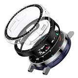 Fitudoos [2 Pezzi Cover per Amazfit Active 3 & Amazfit Active 3 Premium,custodia rigida in PC con pellicola protettiva in vetro temperato,Anti-Caduta Alta Sensibilità - nero-Trasparente