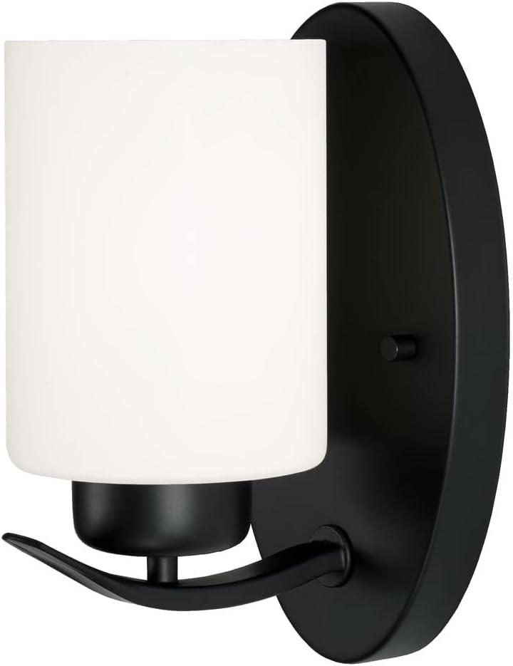 HomePlace Lighting 615211MB-338 Dixon Modern White Glass Cylinder Wall Sconce, 1-Light 100 Watt, 8" H x 5" W, Black