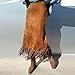 Women's Faux Suede Fringe Maxi Skirts, High Waisted Stretch Loose Skirt Fall Winter Fashion Clothes Brown