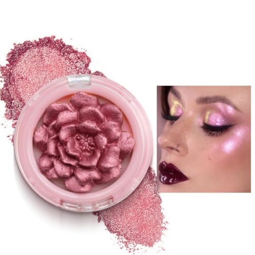 KARLOR 3D Rose Highlighter, Face Highlighter Makeup Highlighter Powder Palette 3D-shaped rose petal highlight shimmer pearl pink blush highlighter palette glitter blusher face cheek brighten (07 pink)