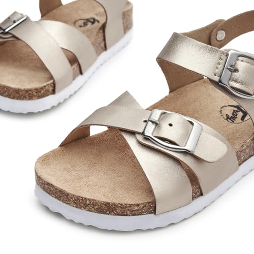 Image of Trary Girls Sandals Open Toe Casual Summer Shoes with Cork Footbed Comfortable Flat Sandals for Little Kids