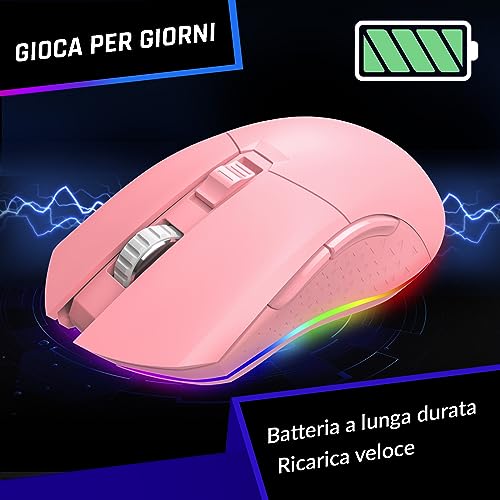 Klim Blaze - Mouse Gaming Wireless Rgb Ricaricabile + Sensore Ad Alta Precisione Con Batteria Di Lunga Durata + Regolabile Fino A 6000 Dpi + Modalità Wireless E Con Cavo + Novità + (Pink) - 7