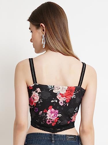Image of POPWINGS Women Casual Black Rib Keyhole Crop Top