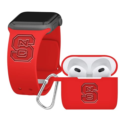 Affinity Bands North Carolina State Wolfpack Engraved Silicone Combo Package Compatible with Apple Watch and AirPods Gen 3 (38/40/41mm Red)