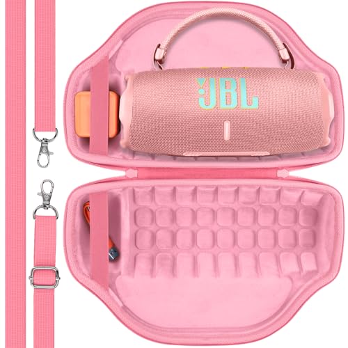 Image of co2CREA Case for JBL Charge 6 Portable Bluetooth Speaker, Pink | High-Density Foam Padding, Reinforced Handle, Detachable Shoulder Strap, Compact Lightweight Design, Dust Protection