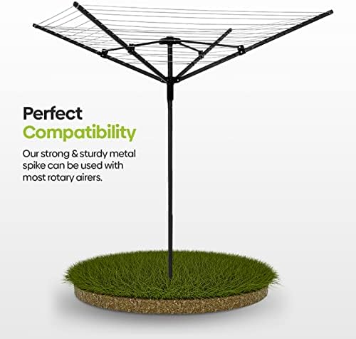 Metal Galvanized Rotary Washing Line Spike with Two Plastic Adapters, Heavy Duty Ground Spike for Rotary Airers Parasols Fits Diameter 32, 35, 38, 40mm